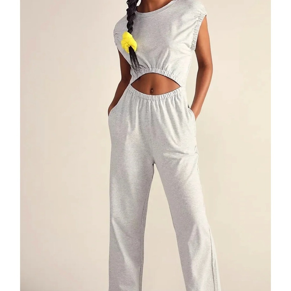 Free People Movement Hot Shot Interval Cut Out Jumpsuit Medium Grey Athleisure - Picture 2 of 12